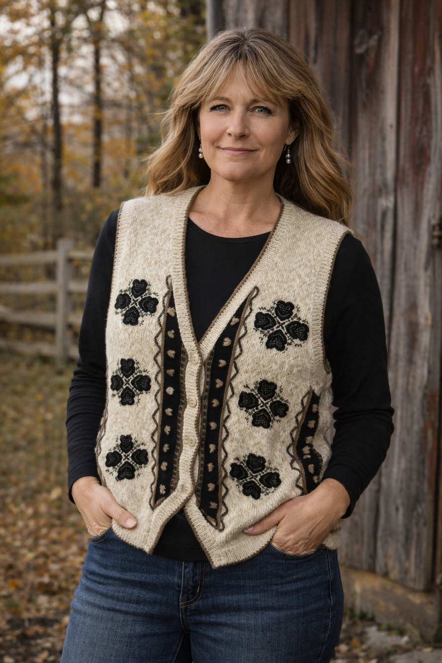 Christopher & Banks Hand Embroidered Knitted Heart Design Cardigan Vest Size M